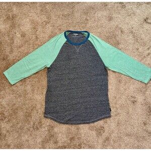 Express Men’s Raglan Baseball Tee – Size Medium (Gray with Mint Green Sleeves)